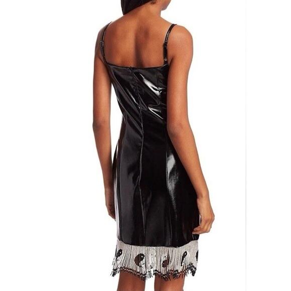 NWT Staud Joan Faux Patent Leather Mini Dress w/ Beaded Hem Yin Yang Sz 6 - Picture 2 of 10